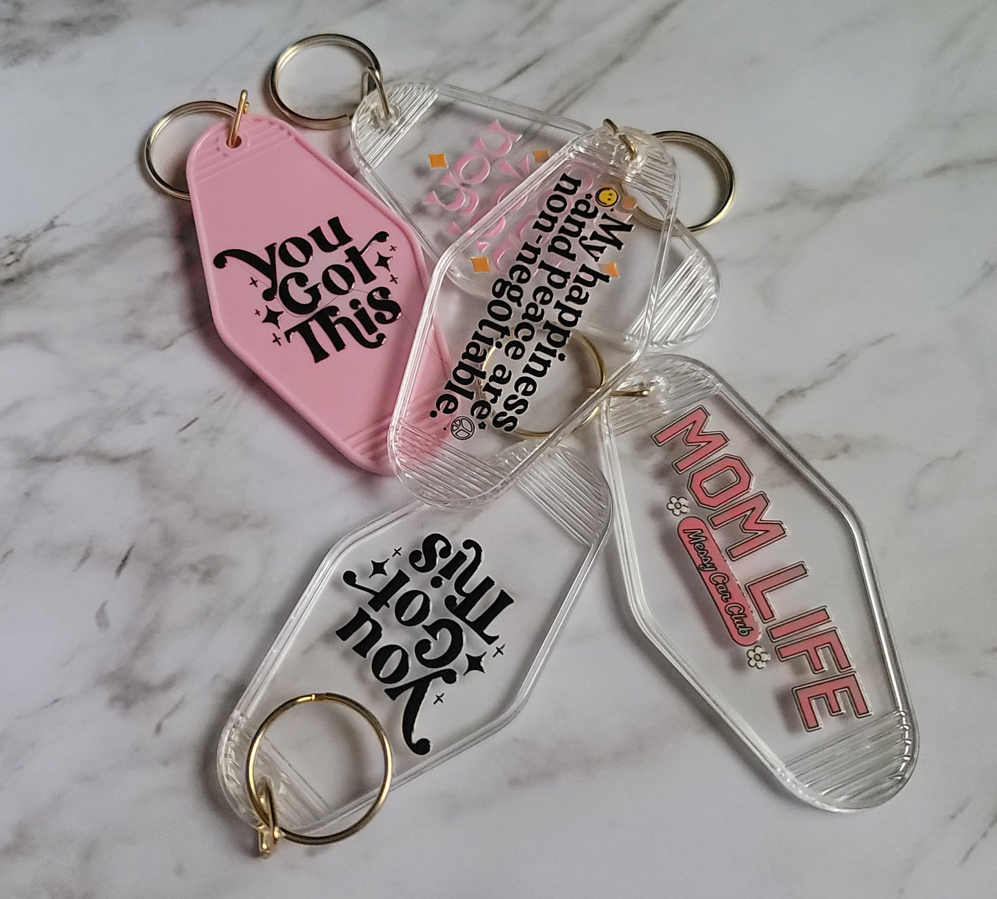 Glow in the dark Motel keychain Gifts for her "My happiness is non negotiable" , girly things, Car accessories, purse decoration, coquette, Clear keychain, Inspirational quotes