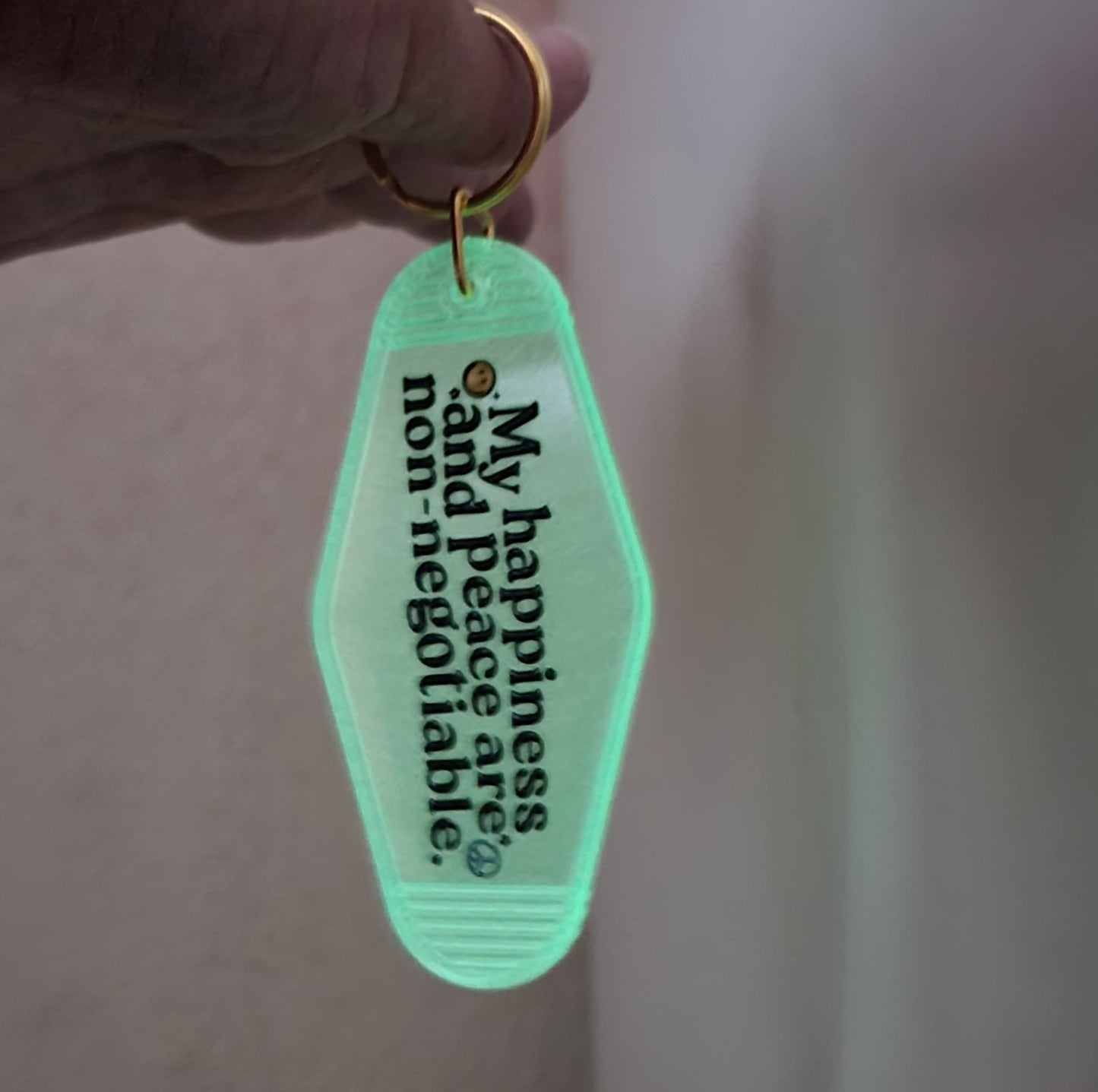 Glow in the dark Motel keychain Gifts for her "My happiness is non negotiable" , girly things, Car accessories, purse decoration, coquette, Clear keychain, Inspirational quotes